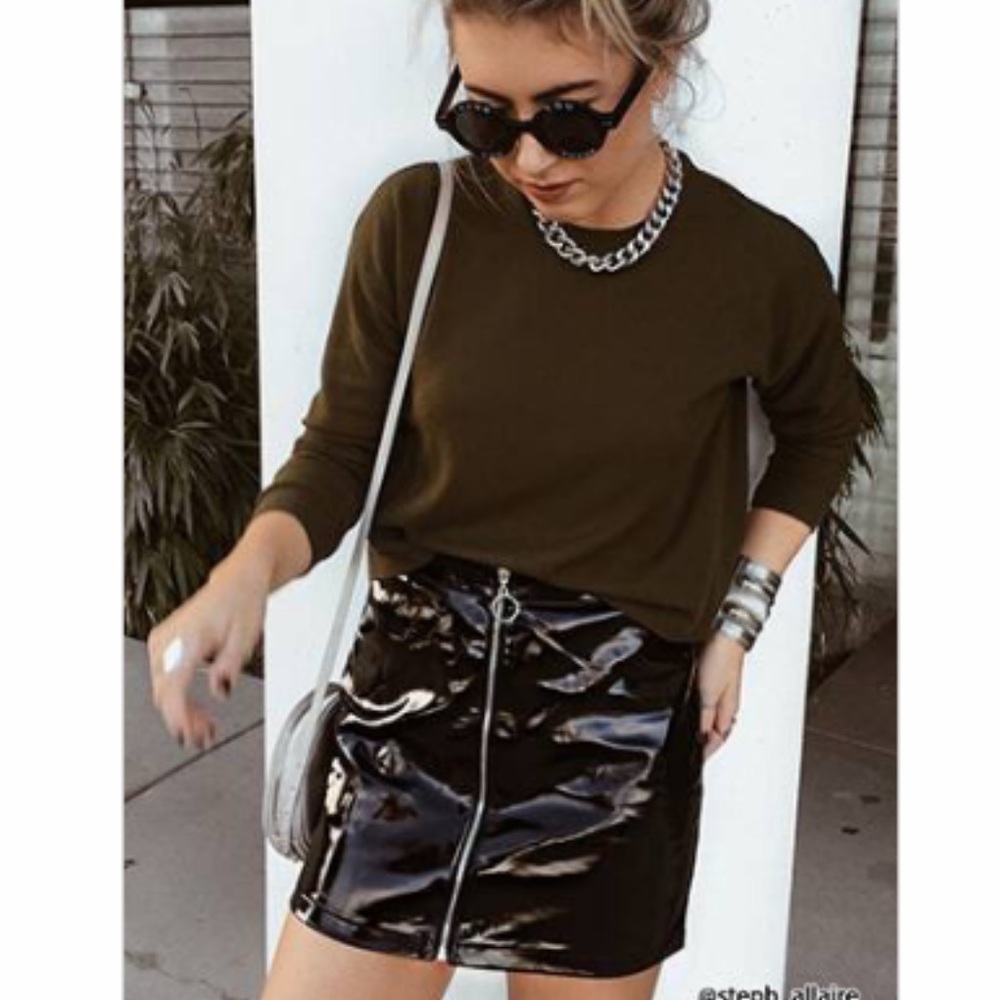 Faux Leather O-ring Mini Skirt